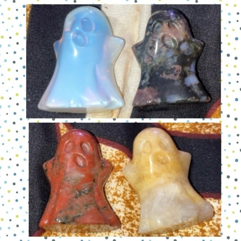 Bundle of 4 Various Spooky Ghost Carvings Crystal Stone Figurines